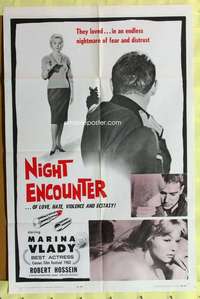 d527 NIGHT ENCOUNTER one-sheet movie poster '63 Hossein, sexy Marina Vlady!