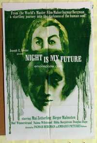 d528 NIGHT IS MY FUTURE one-sheet movie poster '62 Ingmar Bergman, Swedish!