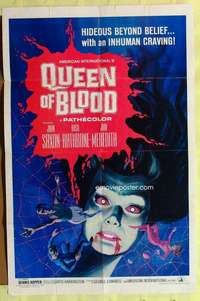 d592 QUEEN OF BLOOD one-sheet movie poster '66 Basil Rathbone, cool image!