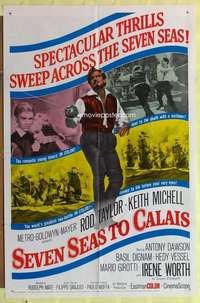 d661 SEVEN SEAS TO CALAIS one-sheet movie poster '62 pirate Rod Taylor!