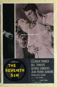 d662 SEVENTH SIN one-sheet movie poster '57 Eleanor Parker, Aumont