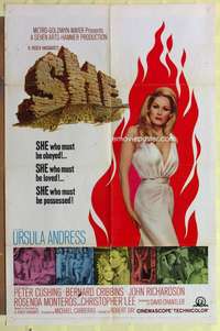 d671 SHE one-sheet movie poster '65 Hammer, Ursula Andress, Cushing