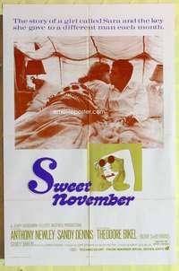 d763 SWEET NOVEMBER #2 one-sheet movie poster '68 rare alternate style!