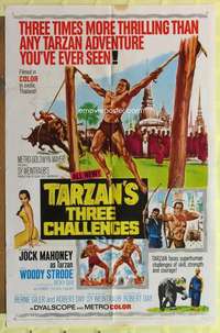 d781 TARZAN'S THREE CHALLENGES one-sheet movie poster '63 Jock Mahoney