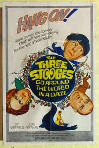 d813 THREE STOOGES GO AROUND THE WORLD IN A DAZE one-sheet movie poster '63