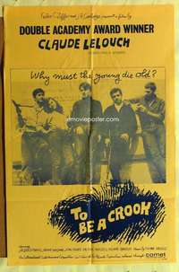 d835 TO BE A CROOK one-sheet movie poster '64 Claude Lelouch, French!