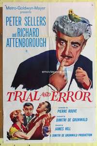 d857 TRIAL & ERROR one-sheet movie poster '62 Sellers, Attenborough