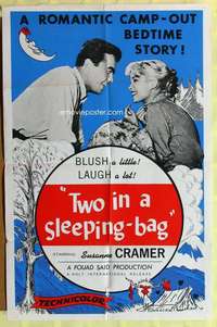 d871 TWO IN A SLEEPING-BAG one-sheet movie poster '56 camp-out romance!