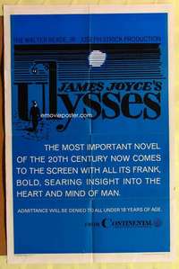 d884 ULYSSES teaser one-sheet movie poster '67 James Joyce classic!