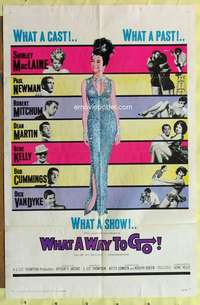 d943 WHAT A WAY TO GO one-sheet movie poster '64 Shirley MacLaine, Newman