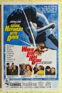 d958 WHERE LOVE HAS GONE one-sheet movie poster '64 Hayward, Bette Davis