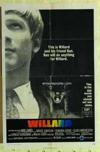 d972 WILLARD one-sheet movie poster '71 Bruce Davison, Sondra Locke
