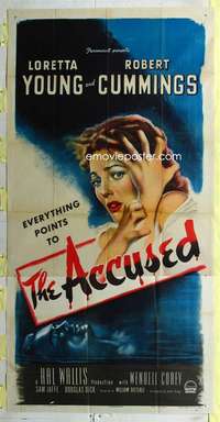 e133 ACCUSED three-sheet movie poster '49 Loretta Young