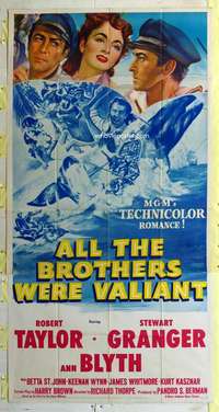 e141 ALL THE BROTHERS WERE VALIANT three-sheet movie poster '53 Robert Taylor