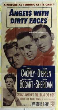 e148 ANGELS WITH DIRTY FACES three-sheet movie poster R48 Cagney, Bogart