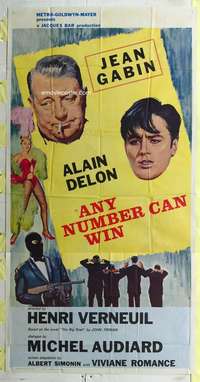 e151 ANY NUMBER CAN WIN three-sheet movie poster '63 Jean Gabin, Delon