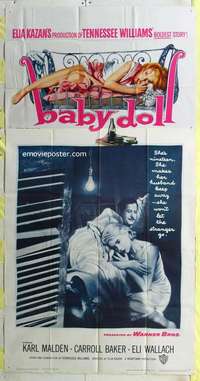 e156 BABY DOLL three-sheet movie poster '57 Carroll Baker, sex classic!