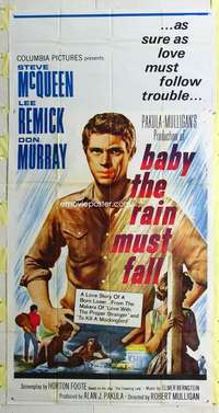 e158 BABY THE RAIN MUST FALL three-sheet movie poster '65 Steve McQueen