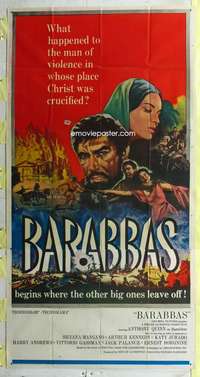 e164 BARABBAS three-sheet movie poster '62 Anthony Quinn, Silvana Mangano