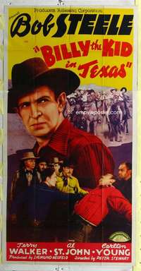 e179 BILLY THE KID IN TEXAS three-sheet movie poster '40 outlaw Bob Steele!