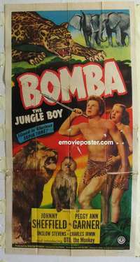 e190 BOMBA THE JUNGLE BOY three-sheet movie poster '49 Johnny Sheffield