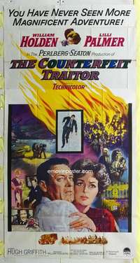 e016 COUNTERFEIT TRAITOR three-sheet movie poster '62 William Holden, Palmer