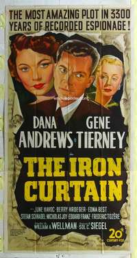 e017 IRON CURTAIN three-sheet movie poster '48 Dana Andrews, Gene Tierney