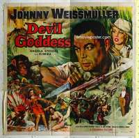 e046 DEVIL GODDESS six-sheet movie poster '55 Johnny Weissmuller in jungle!