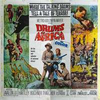 e050 DRUMS OF AFRICA six-sheet movie poster '63 Avalon in the jungle!