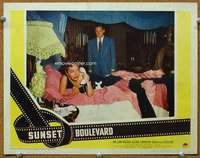 f038 SUNSET BLVD movie lobby card #4 '50 Swanson in bed on phone!