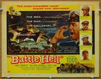 f119 BATTLE HELL title movie lobby card '57 Richard Todd, Akim Tamiroff