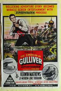 h716 3 WORLDS OF GULLIVER Aust one-sheet movie poster '60 Ray Harryhausen