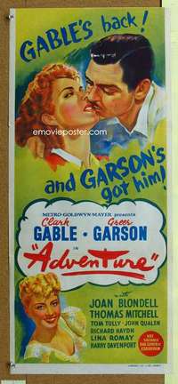 h828 ADVENTURE Australian daybill movie poster '45 Gable, Greer Garson