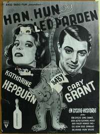 h043 BRINGING UP BABY Danish movie poster R51 Hepburn, Cary Grant