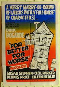 h030 FOR BETTER, FOR WORSE Canadian one-sheet movie poster '54 Dirk Bogarde
