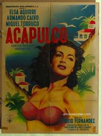 h318 ACAPULCO Mexican movie poster '52 sexy Mendoza artwork!