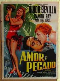 h322 AMOR Y PECADO Mexican movie poster '56 Mendoza artwork!