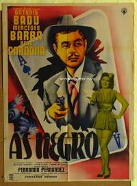 h324 AS NEGRO Mexican movie poster '54 cool ace of spades!