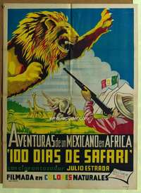 h333 CIEN DIAS DE SAFARI Mexican movie poster '48 African lion!