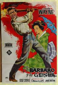 h418 BARBARIAN & THE GEISHA Spanish movie poster '58 John Wayne, Ando