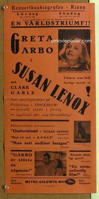 h018 SUSAN LENOX Swedish movie poster insert '32