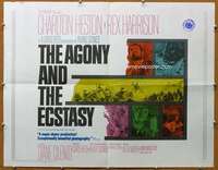 j026 AGONY & THE ECSTASY half-sheet movie poster '65 Charlton Heston