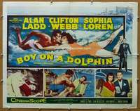 j065 BOY ON A DOLPHIN half-sheet movie poster '57 Alan Ladd, Sophia Loren