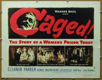 j072 CAGED half-sheet movie poster '50 bad Eleanor Parker in prison!