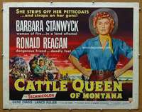 j080 CATTLE QUEEN OF MONTANA half-sheet movie poster '54 Stanwyck, Reagan