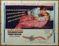 j547 NORTH BY NORTHWEST style B 1/2sh '59 Cary Grant kissing Eva Marie Saint, Alfred Hitchcock classic!