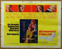 j015 SEPARATE TABLES style B half-sheet movie poster '58 Hayworth, Lancaster