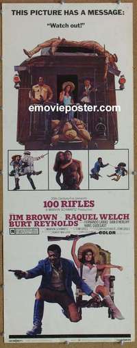 j562 100 RIFLES insert movie poster '69 Jim Brown, Raquel Welch