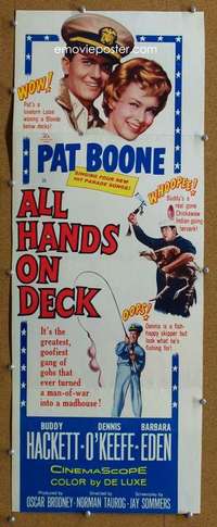 j574 ALL HANDS ON DECK insert movie poster '61 Pat Boone, Buddy Hackett