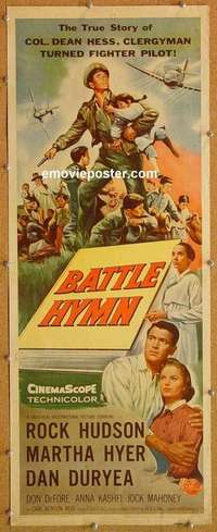 j587 BATTLE HYMN insert movie poster '57 Rock Hudson, Martha Hyer
